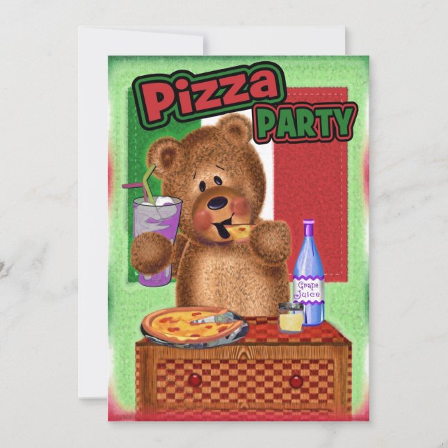 Invitation Fête d'anniversaire de pizza d'ours de nounours (Devant)