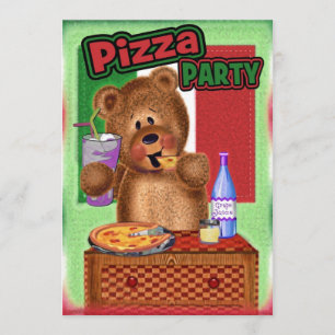 Invitation Fête d'anniversaire de pizza d'ours de nounours