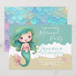 Invitation Fête d'anniversaire de plage océan sirène mignonne