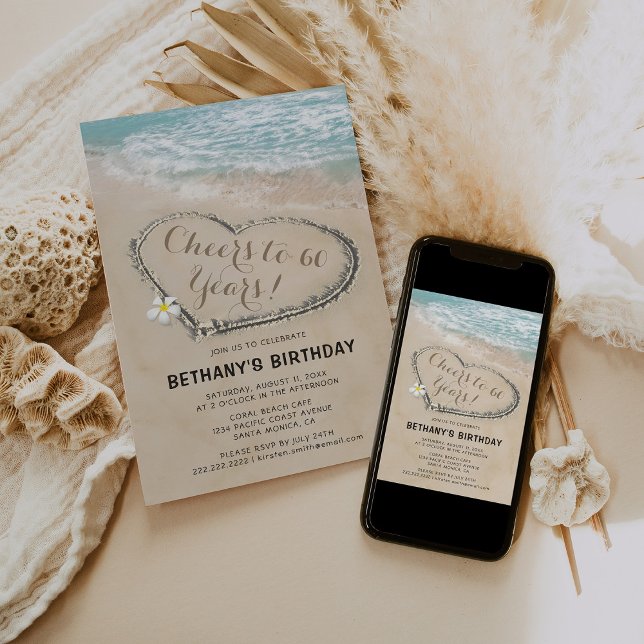 Invitation Fête d'anniversaire de plage pour adultes | Saluta (Créateur téléchargé)