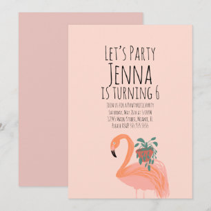 Invitation Fête d'anniversaire de plante de flamant rose mign