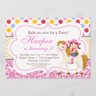 Invitation Fête d'anniversaire de Polka Dot Cowgirl
