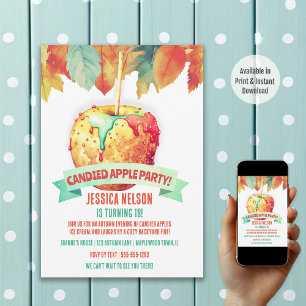 Invitation Fête d'anniversaire de pomme candie d'automne colo