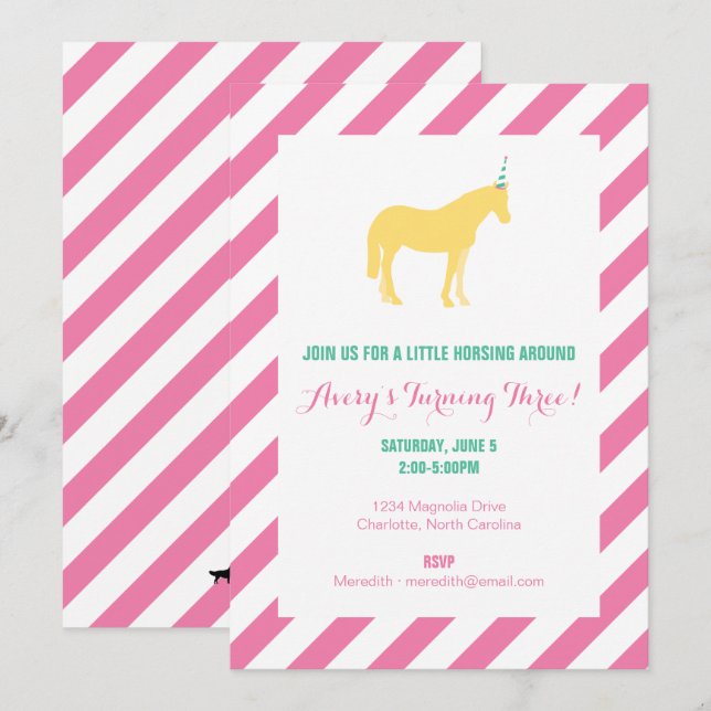Invitation Fête d'anniversaire de Pony (Devant / Derrière)