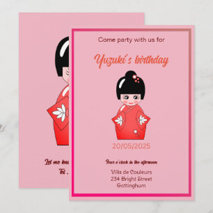Invitation fête d'anniversaire de poupée japonaise