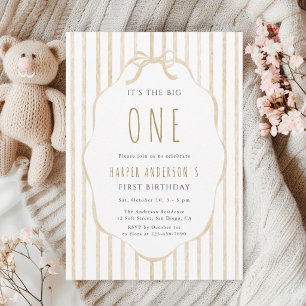 Invitation Fête d'anniversaire de premier an avec un nœud et