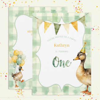 Invitation Fête d'anniversaire de premier an en aquarelle can