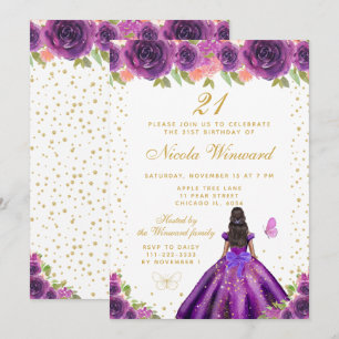 Invitation Fête d'anniversaire de princesse à la peau foncée