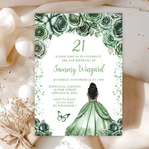 Invitation Fête d'anniversaire de princesse à la peau foncée 