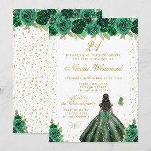 Invitation Fête d'anniversaire de princesse à peau foncée et