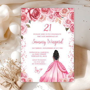 Invitation Fête d'anniversaire de princesse à peau foncée Ros