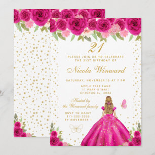 Invitation Fête d'anniversaire de princesse aux cheveux blond