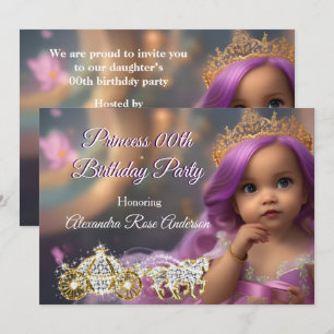 Invitation Fête d'anniversaire de princesse Carrosse violet o