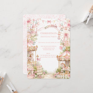 Invitation Fête d'anniversaire de princesse carrousel rose