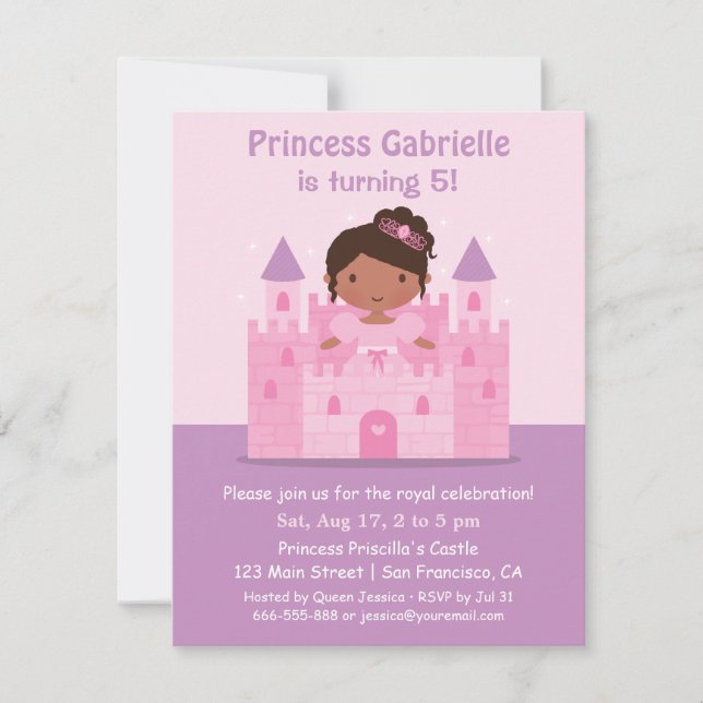 Invitation Fête d'anniversaire de princesse d'Afro-américain (Devant)