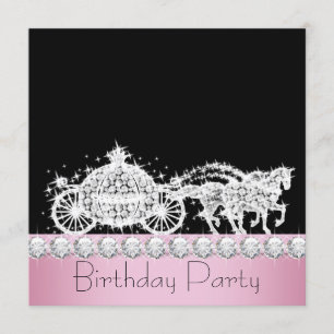 Invitation Fête d'anniversaire de princesse rose en calèche à