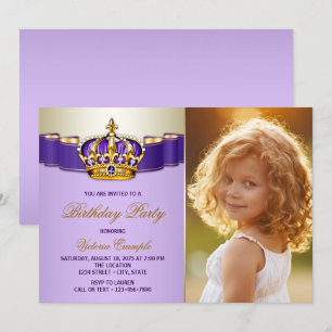 Invitation Fête d'anniversaire de princesse Violet et Or