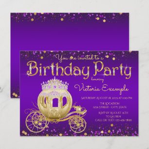 Invitation Fête d'anniversaire de princesse Violet et Or