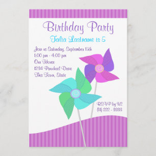 Invitation Fête d'anniversaire de Purple and Blue Pinwheel