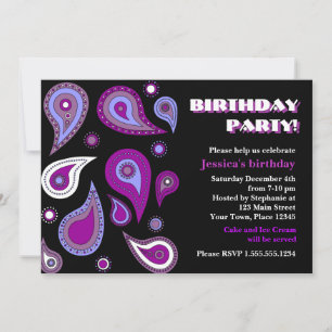 Invitation Fête d'anniversaire de Purple Paisley