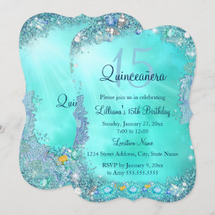 Invitation Fête d'anniversaire de Quinceanera bleu sarcelle o