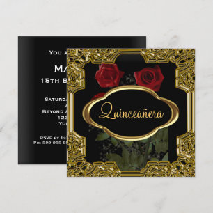 Invitation Fête d'anniversaire de Quinceanera  Or Noir