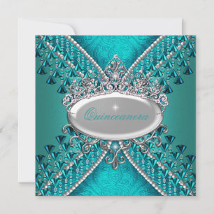 Invitation Fête d'anniversaire de Quinceanera perles bleu sar