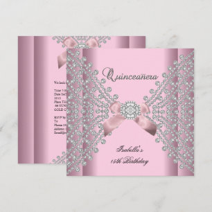 Invitation Fête d'anniversaire de Quinceanera rose et diamant