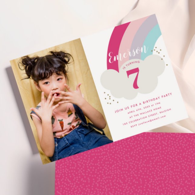 Invitation Fête d'anniversaire de Rainbow cloud (Kids Rainbow Photo Birthday Party Invitations.)