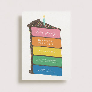 Invitation Fête d'anniversaire de Rainbow Layer Cake
