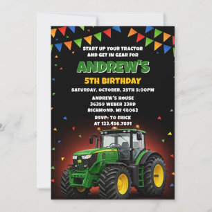 Invitation Fête d'anniversaire de ranch de tracteur d'aquarel