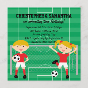 Invitation Fête d'anniversaire de Red and White Twins Soccer 