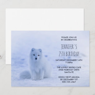 Invitation Fête d'anniversaire de renard arctique mignon sur 
