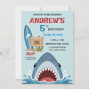 Invitation Fête d'anniversaire de requin Jawsome personnelle 