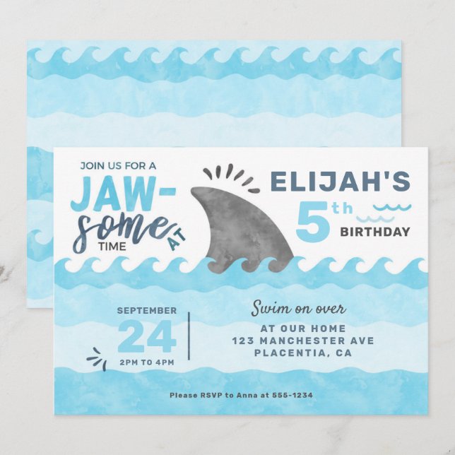 Invitation Fête d'anniversaire de requins sous la mer (Devant / Derrière)