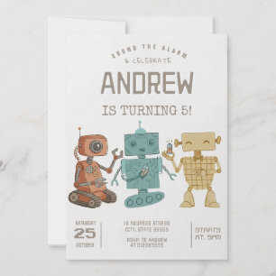 Invitation Fête d'anniversaire de robot rétro personnalisé