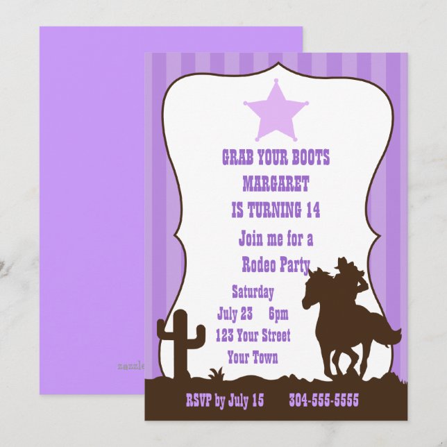 Invitation Fête d'anniversaire de rodéo de cow-girl (Devant / Derrière)