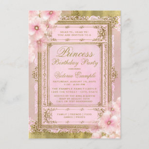Invitation Fête d'anniversaire de rose et de princesse d'or