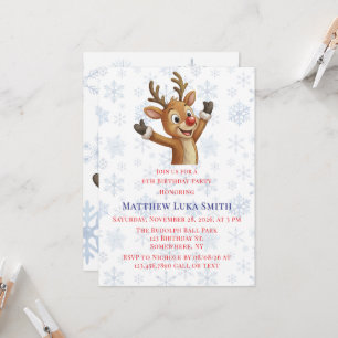 Invitation Fête d'anniversaire de Rudolph aux flocons de neig