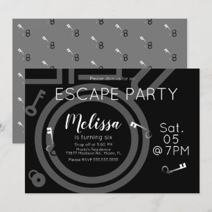 Invitation Fête d'anniversaire de salle d'évasion moderne gri