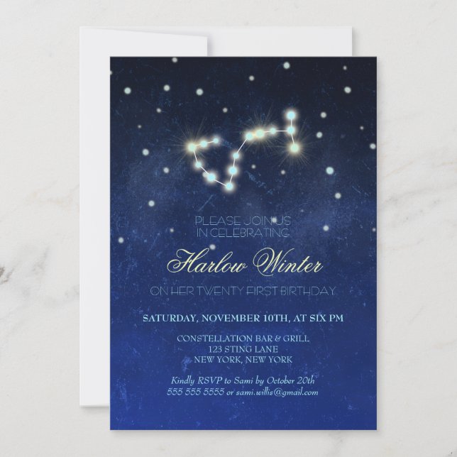 Invitation Fête d'anniversaire de Scorpio Constellation (Devant)