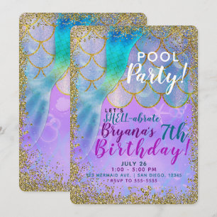 Invitation Fête d'anniversaire de sirène à paillettes de perl