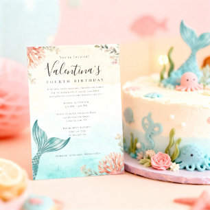 Invitation Fête d'anniversaire de sirène Bohème Minimaliste S