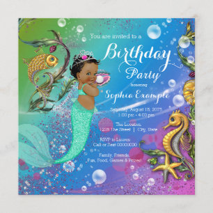 Invitation Fête d'anniversaire de sirène ethnique sous la mer