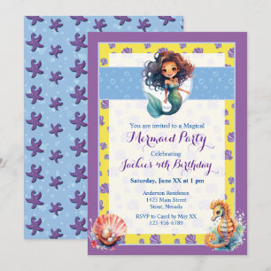 Invitation Fête d'anniversaire de sirène magique colorée