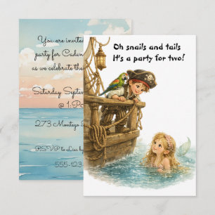 Invitation Fête d'anniversaire de sirène pirate numérique