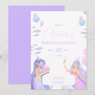 Invitation Fête d'anniversaire de sirène, Sirène sous la mer