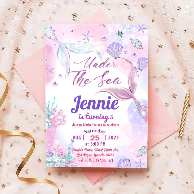 Invitation Fête D'Anniversaire De Sirène Sous La Fête De La M (Créateur téléchargé)