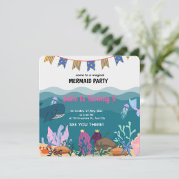 Invitation Fête d'anniversaire de sirène sous la mer Annivers