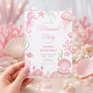Invitation Fête d'anniversaire de sirène sous la mer Fille pa
